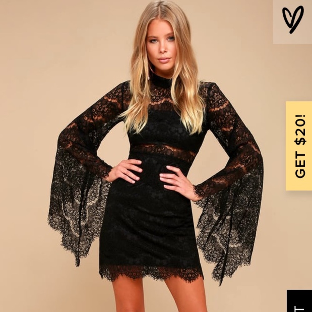 Bewitching Babe Black Lace Bell Sleeve Dress